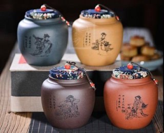 《四大美女茶葉罐》宜興紫砂壺手工紫泥，段泥，紅清水泥，天青泥茶壺具